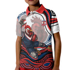 Personalized Sydney Roosters Kid Polo Shirt Aboriginal Dot Art - Dreamtime Rugby Mascot