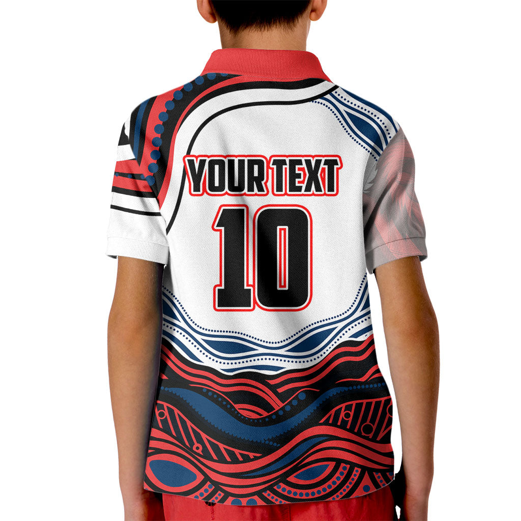 Personalized Sydney Roosters Kid Polo Shirt Aboriginal Dot Art - Dreamtime Rugby Mascot
