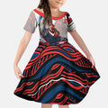 Personalized Sydney Roosters Kid Short Sleeve Dress Aboriginal Dot Art - Dreamtime Rugby Mascot