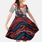 Personalized Sydney Roosters Kid Short Sleeve Dress Aboriginal Dot Art - Dreamtime Rugby Mascot
