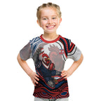 Personalized Sydney Roosters Kid T Shirt Aboriginal Dot Art - Dreamtime Rugby Mascot