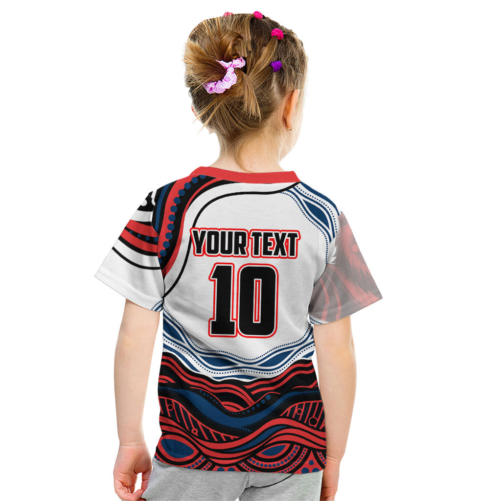 Personalized Sydney Roosters Kid T Shirt Aboriginal Dot Art - Dreamtime Rugby Mascot