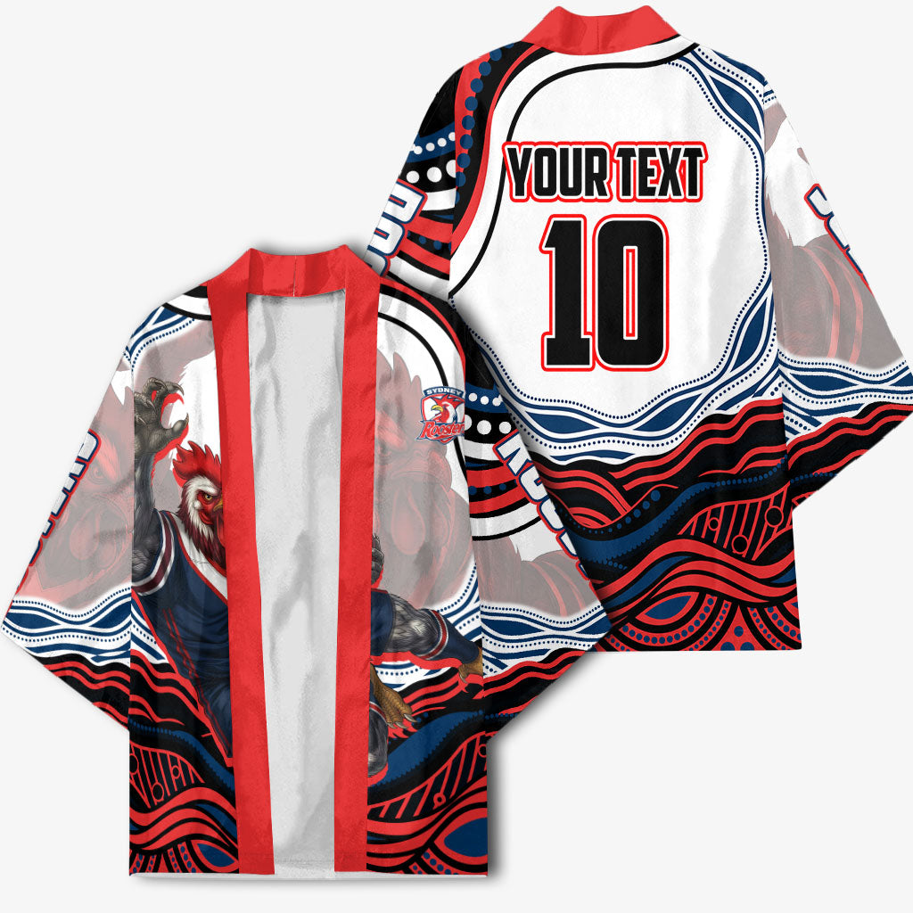 Personalized Sydney Roosters Kimono Aboriginal Dot Art - Dreamtime Rugby Mascot