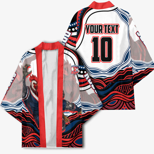 Personalized Sydney Roosters Kimono Aboriginal Dot Art - Dreamtime Rugby Mascot