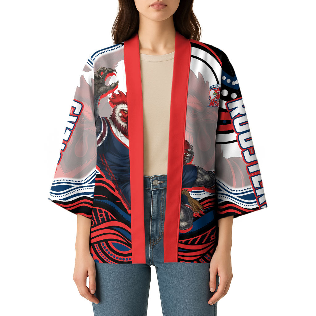 Personalized Sydney Roosters Kimono Aboriginal Dot Art - Dreamtime Rugby Mascot