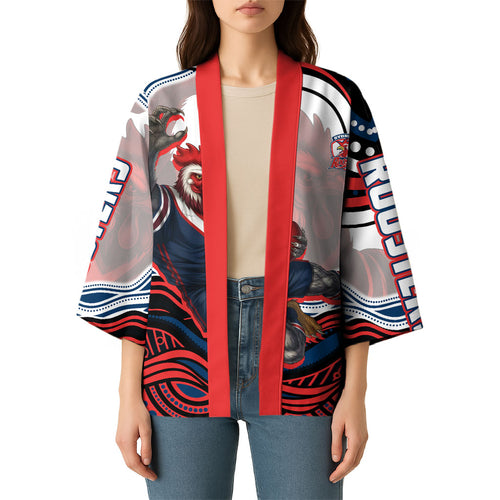 Personalized Sydney Roosters Kimono Aboriginal Dot Art - Dreamtime Rugby Mascot