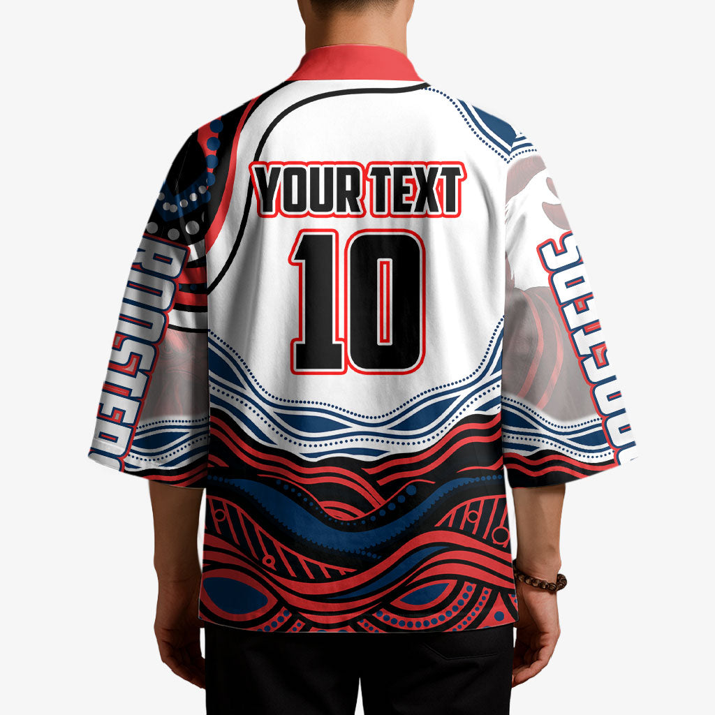 Personalized Sydney Roosters Kimono Aboriginal Dot Art - Dreamtime Rugby Mascot
