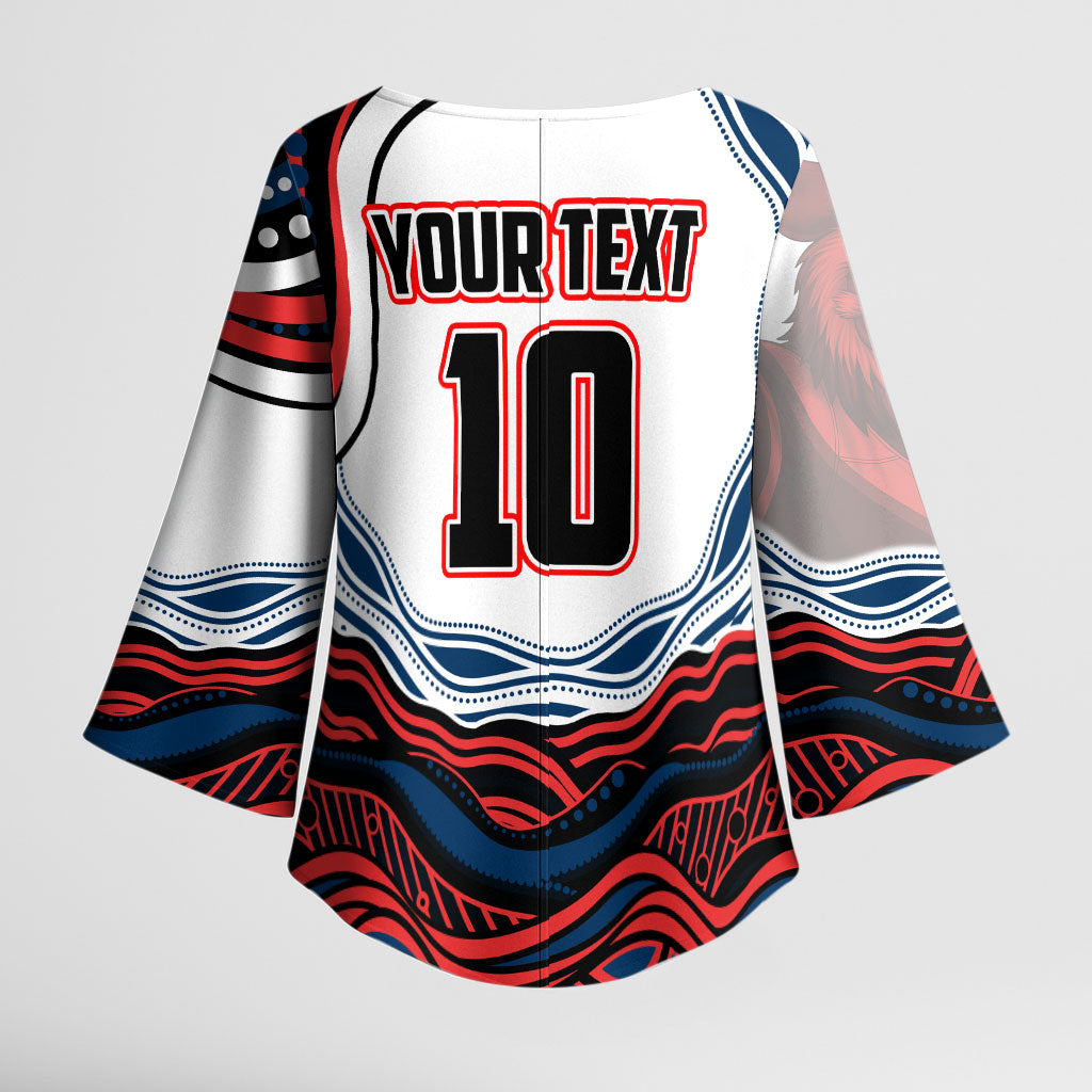 Personalized Sydney Roosters Kimono Sleeve Blouse Aboriginal Dot Art - Dreamtime Rugby Mascot