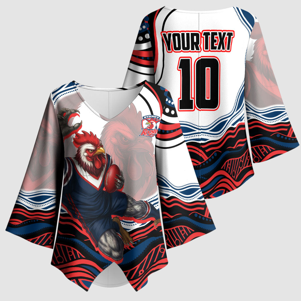 Personalized Sydney Roosters Kimono Sleeve Blouse Aboriginal Dot Art - Dreamtime Rugby Mascot