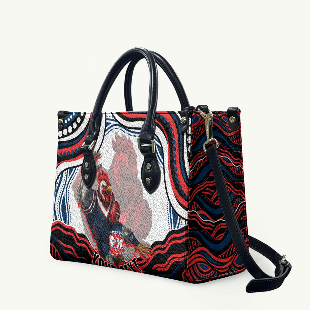 Personalized Sydney Roosters Leather Bag Aboriginal Dot Art - Dreamtime Rugby Mascot