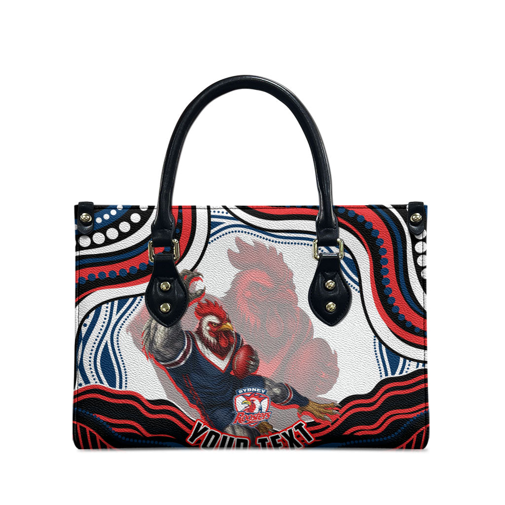 Personalized Sydney Roosters Leather Bag Aboriginal Dot Art - Dreamtime Rugby Mascot