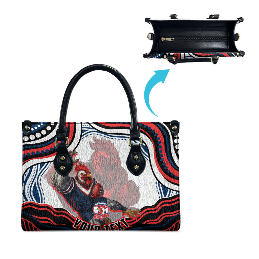 Personalized Sydney Roosters Leather Bag Aboriginal Dot Art - Dreamtime Rugby Mascot