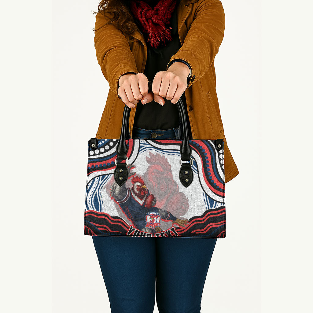 Personalized Sydney Roosters Leather Bag Aboriginal Dot Art - Dreamtime Rugby Mascot