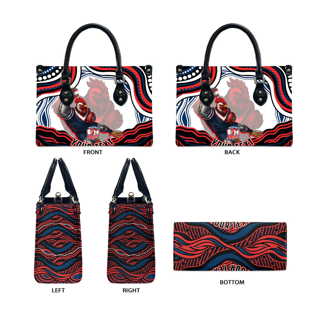 Personalized Sydney Roosters Leather Bag Aboriginal Dot Art - Dreamtime Rugby Mascot