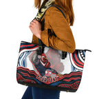 Personalized Sydney Roosters Leather Tote Bag Aboriginal Dot Art - Dreamtime Rugby Mascot