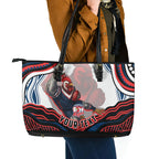 Personalized Sydney Roosters Leather Tote Bag Aboriginal Dot Art - Dreamtime Rugby Mascot