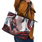 Personalized Sydney Roosters Leather Tote Bag Aboriginal Dot Art - Dreamtime Rugby Mascot
