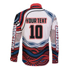 Personalized Sydney Roosters Long Sleeve Button Shirt Aboriginal Dot Art - Dreamtime Rugby Mascot