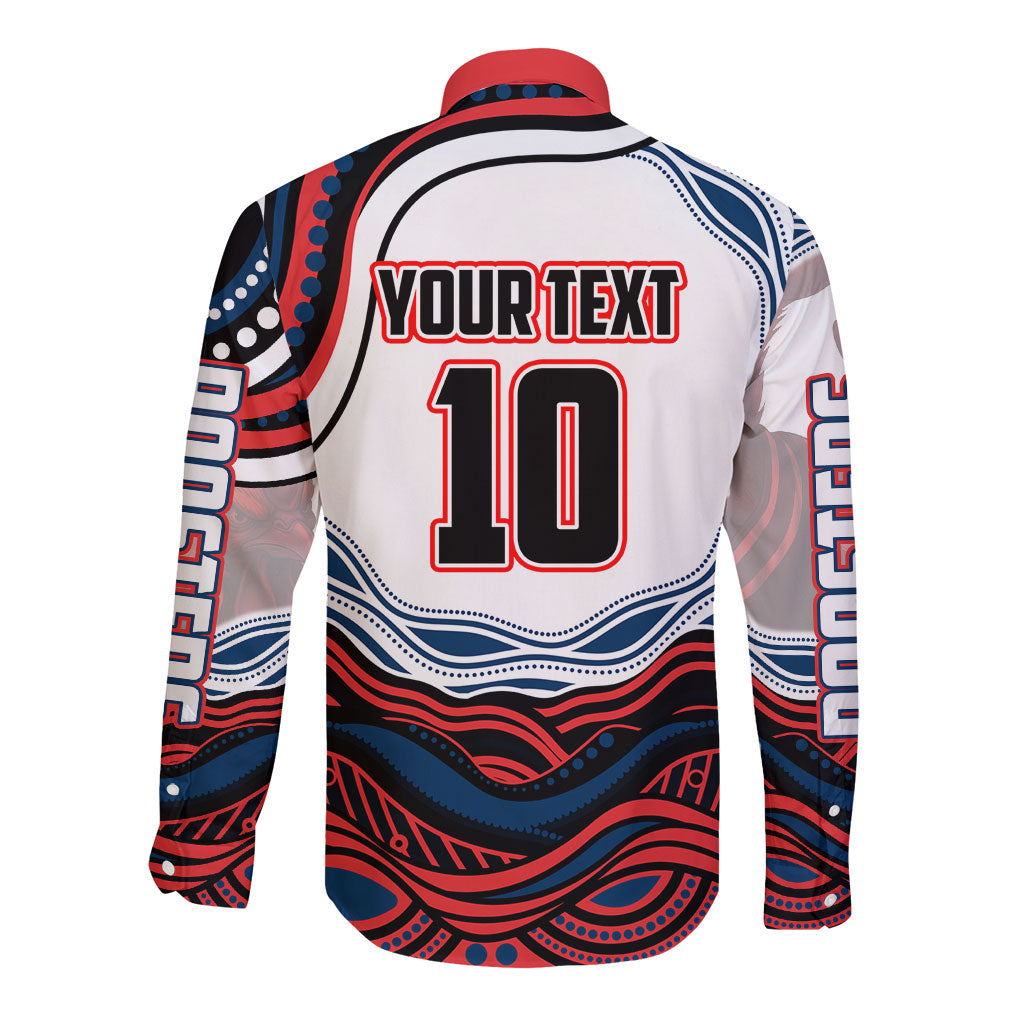 Personalized Sydney Roosters Long Sleeve Button Shirt Aboriginal Dot Art - Dreamtime Rugby Mascot