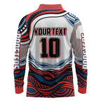 Personalized Sydney Roosters Long Sleeve Polo Shirt Aboriginal Dot Art - Dreamtime Rugby Mascot