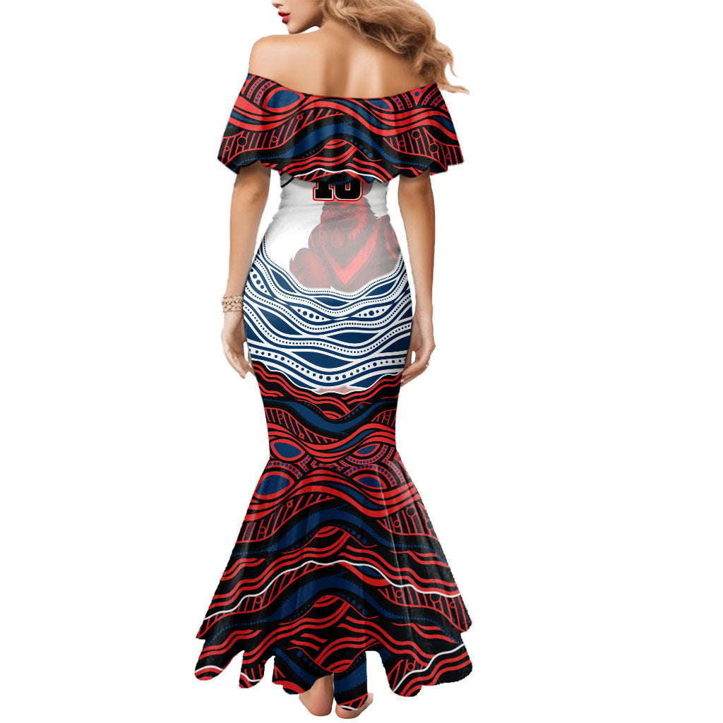 Personalized Sydney Roosters Mermaid Dress Aboriginal Dot Art - Dreamtime Rugby Mascot