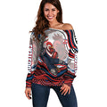 Personalized Sydney Roosters Off Shoulder Sweater Aboriginal Dot Art - Dreamtime Rugby Mascot