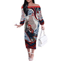 Personalized Sydney Roosters Off The Shoulder Long Sleeve Dress Aboriginal Dot Art - Dreamtime Rugby Mascot