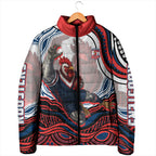 Personalized Sydney Roosters Padded Jacket Aboriginal Dot Art - Dreamtime Rugby Mascot