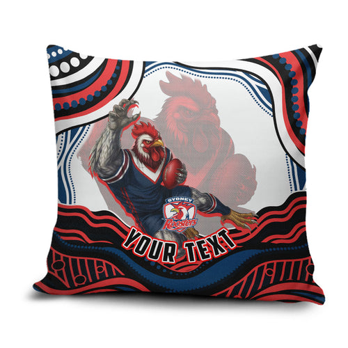Personalized Sydney Roosters Pillow Cover Aboriginal Dot Art - Dreamtime Rugby Mascot