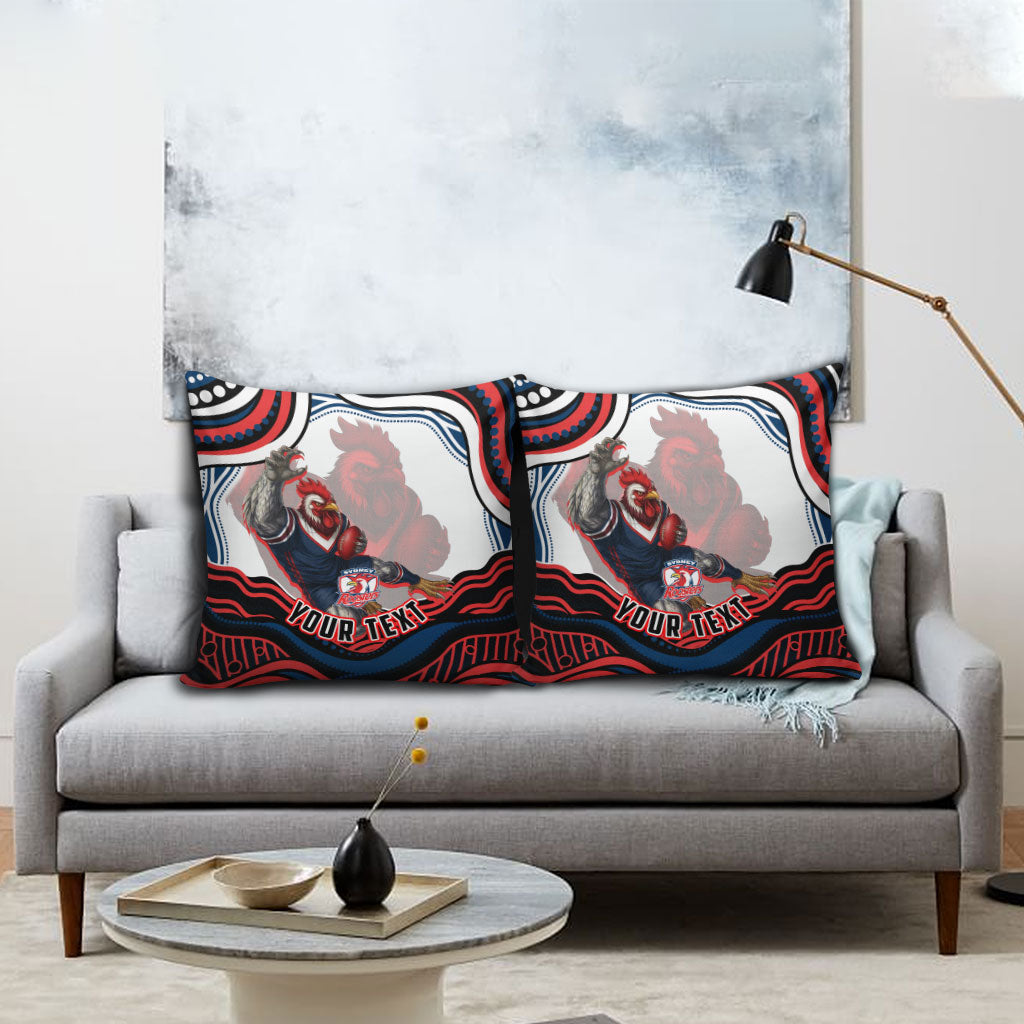 Personalized Sydney Roosters Pillow Cover Aboriginal Dot Art - Dreamtime Rugby Mascot
