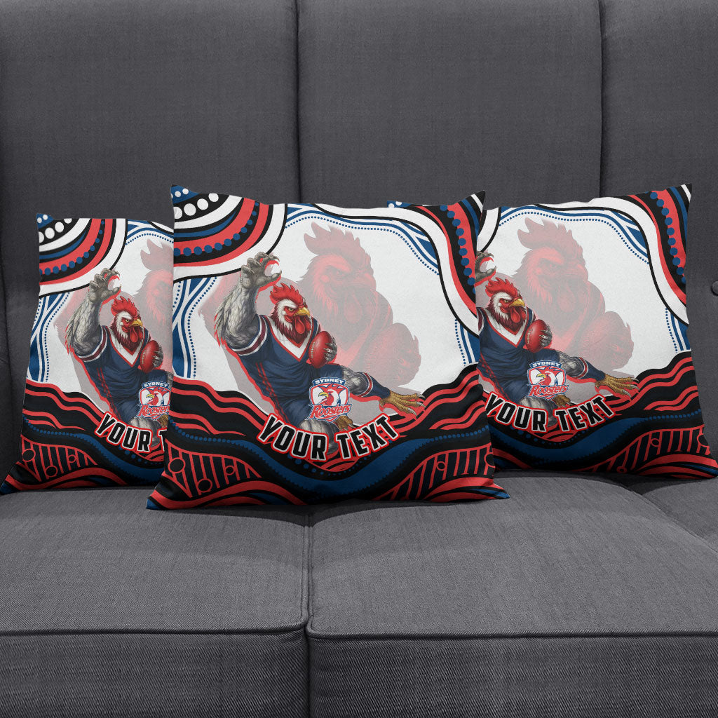 Personalized Sydney Roosters Pillow Cover Aboriginal Dot Art - Dreamtime Rugby Mascot