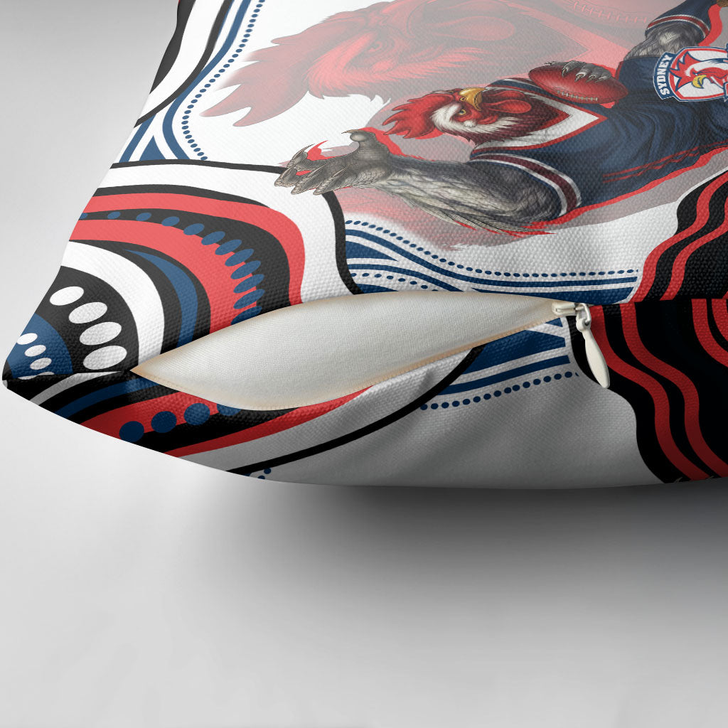 Personalized Sydney Roosters Pillow Cover Aboriginal Dot Art - Dreamtime Rugby Mascot