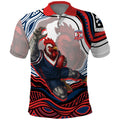 Personalized Sydney Roosters Polo Shirt Aboriginal Dot Art - Dreamtime Rugby Mascot