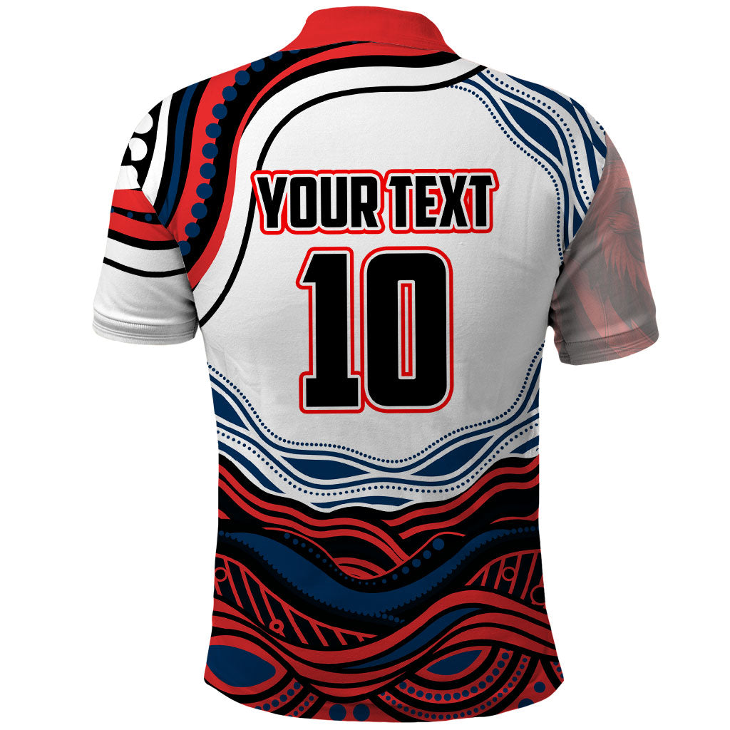 Personalized Sydney Roosters Polo Shirt Aboriginal Dot Art - Dreamtime Rugby Mascot
