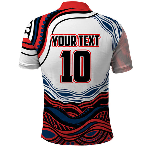 Personalized Sydney Roosters Polo Shirt Aboriginal Dot Art - Dreamtime Rugby Mascot