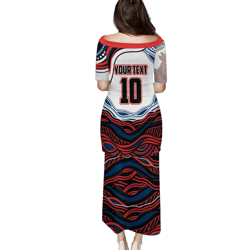 Personalized Sydney Roosters Puletasi Aboriginal Dot Art - Dreamtime Rugby Mascot