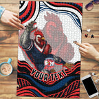 Personalized Sydney Roosters Puzzle Aboriginal Dot Art - Dreamtime Rugby Mascot