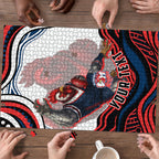 Personalized Sydney Roosters Puzzle Aboriginal Dot Art - Dreamtime Rugby Mascot