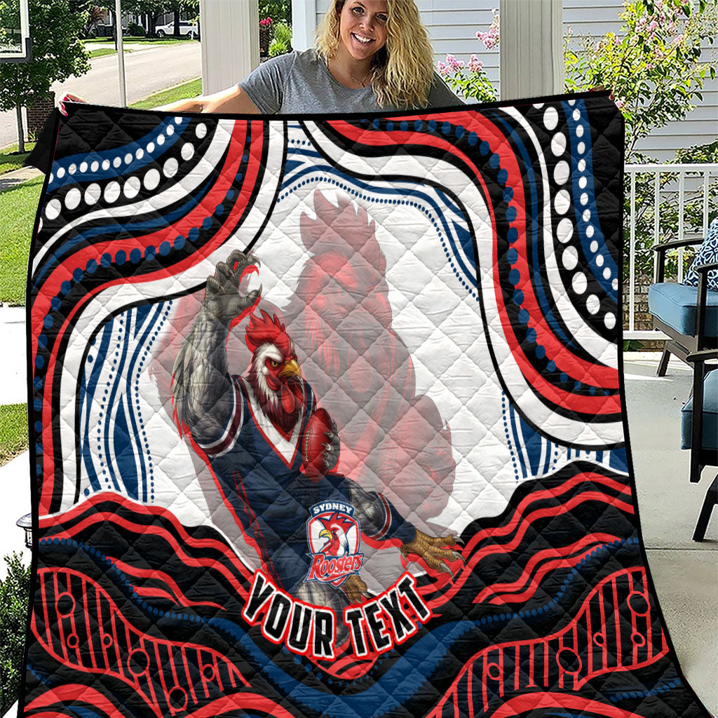 Personalized Sydney Roosters Quilt Aboriginal Dot Art - Dreamtime Rugby Mascot