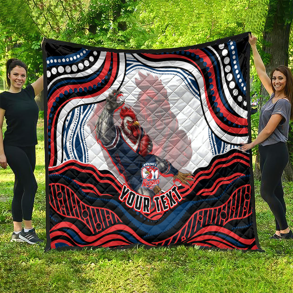 Personalized Sydney Roosters Quilt Aboriginal Dot Art - Dreamtime Rugby Mascot