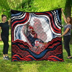 Personalized Sydney Roosters Quilt Aboriginal Dot Art - Dreamtime Rugby Mascot