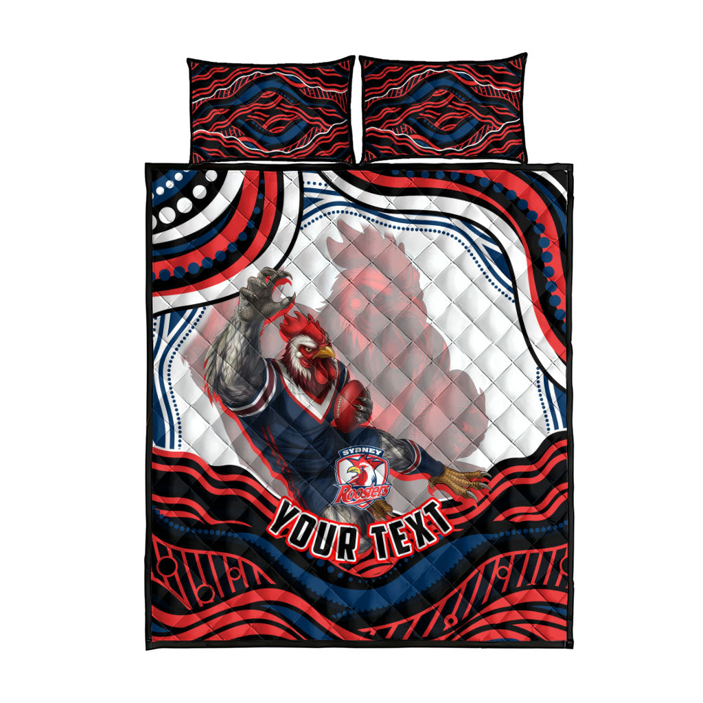 Personalized Sydney Roosters Quilt Bed Set Aboriginal Dot Art - Dreamtime Rugby Mascot
