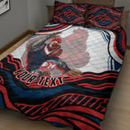 Personalized Sydney Roosters Quilt Bed Set Aboriginal Dot Art - Dreamtime Rugby Mascot