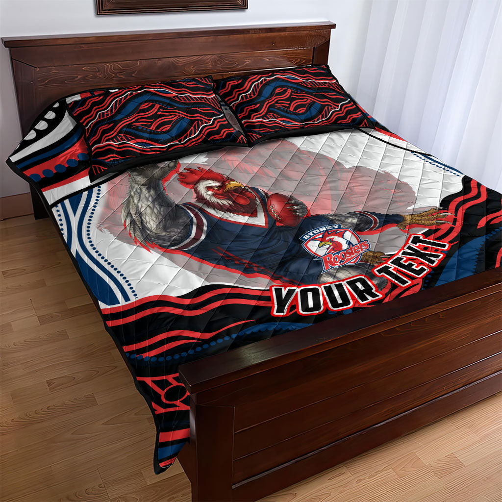 Personalized Sydney Roosters Quilt Bed Set Aboriginal Dot Art - Dreamtime Rugby Mascot