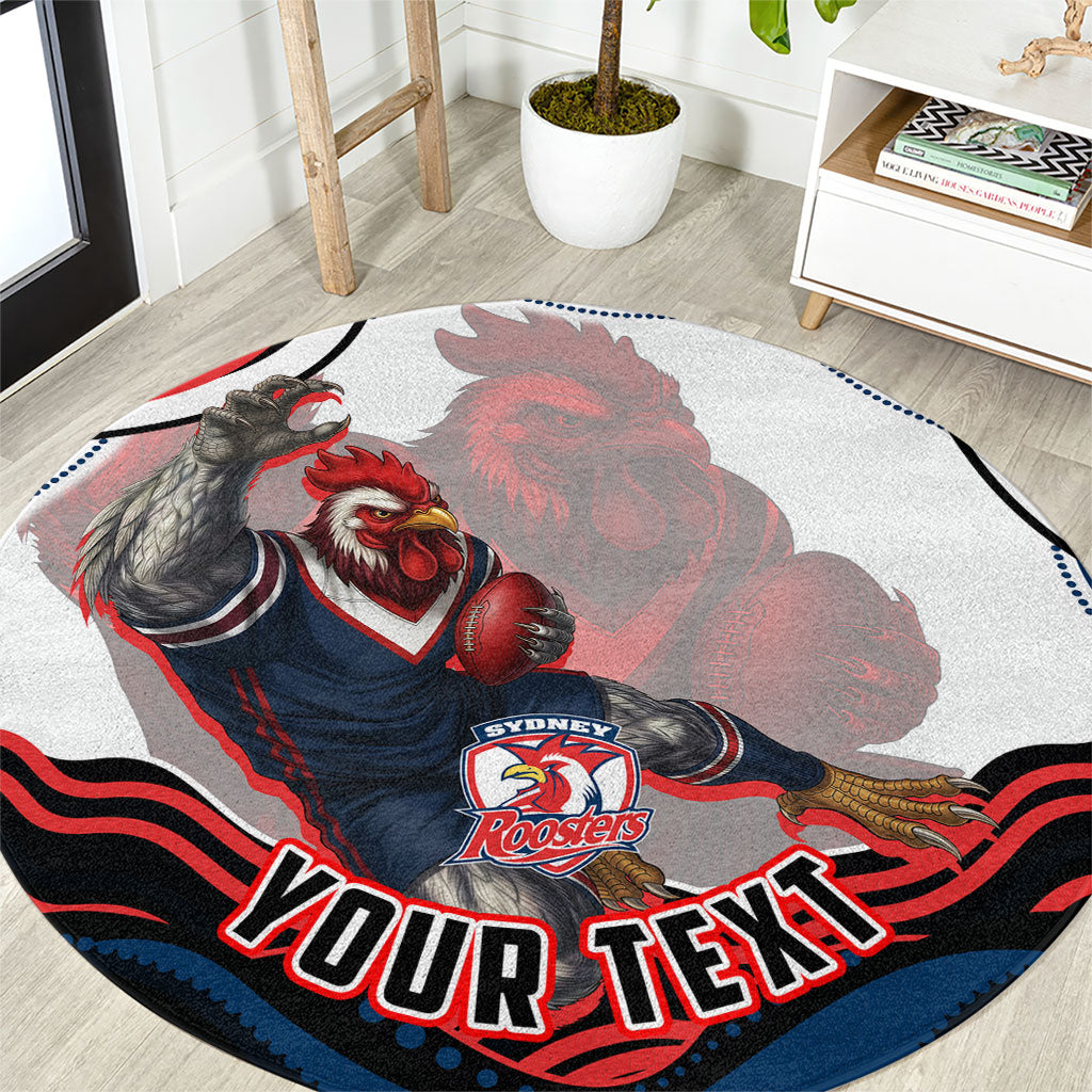 Personalized Sydney Roosters Round Carpet Aboriginal Dot Art - Dreamtime Rugby Mascot