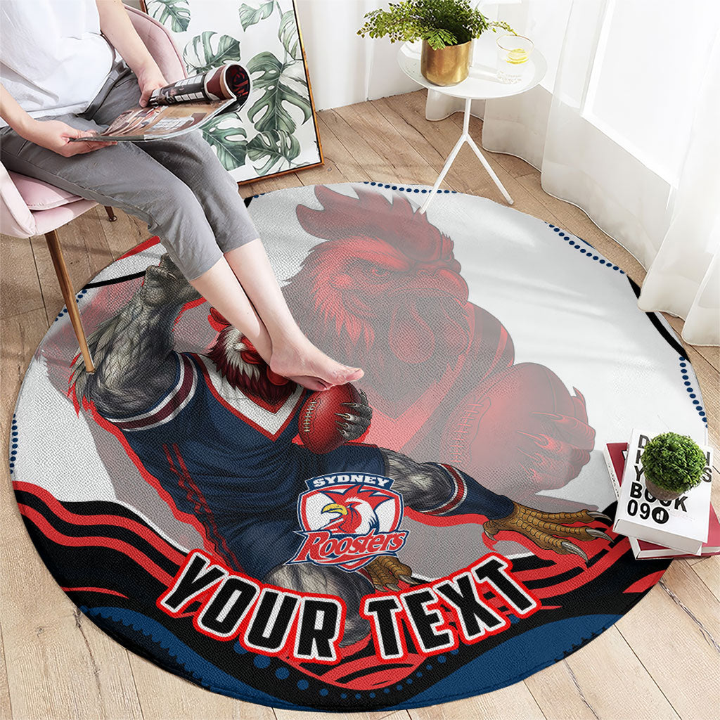 Personalized Sydney Roosters Round Carpet Aboriginal Dot Art - Dreamtime Rugby Mascot