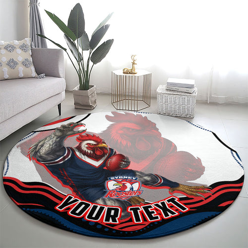 Personalized Sydney Roosters Round Carpet Aboriginal Dot Art - Dreamtime Rugby Mascot