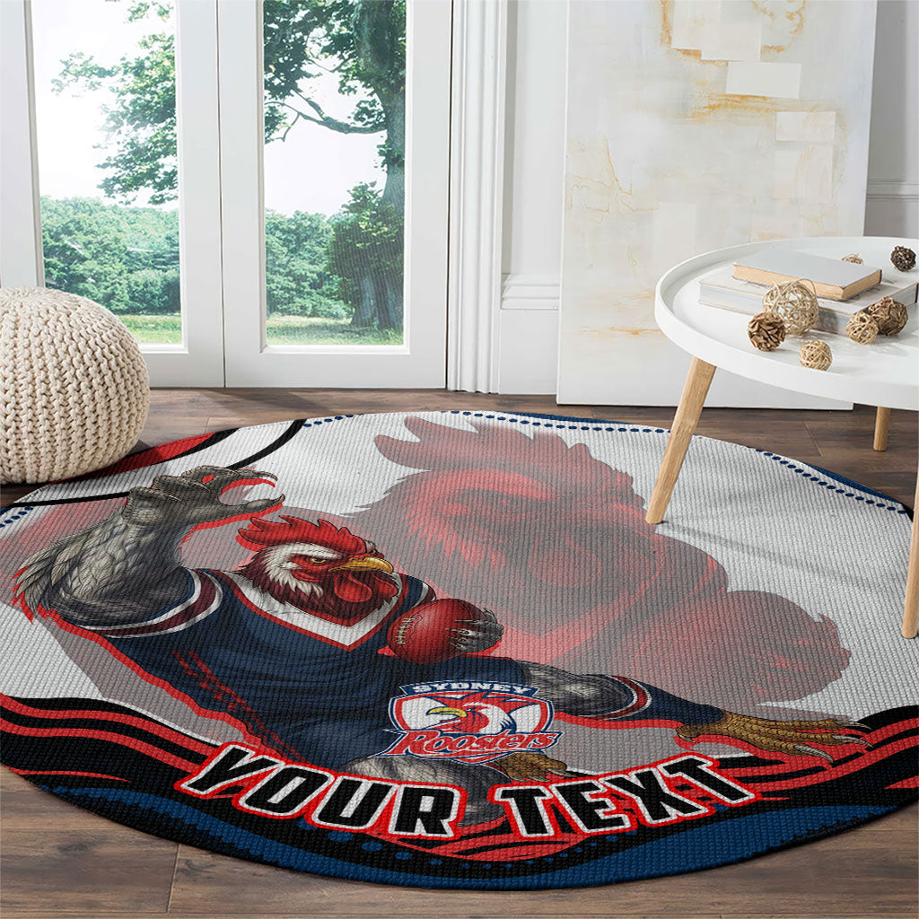 Personalized Sydney Roosters Round Carpet Aboriginal Dot Art - Dreamtime Rugby Mascot