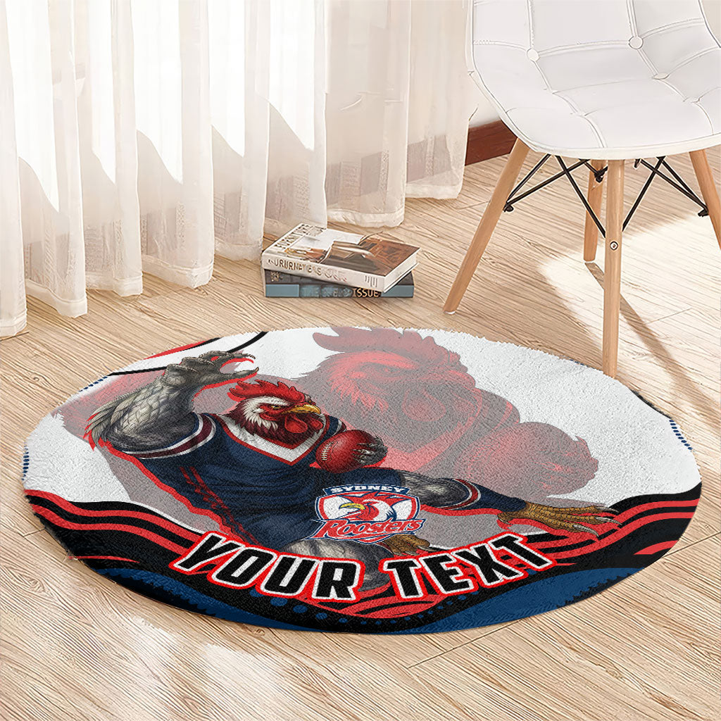 Personalized Sydney Roosters Round Carpet Aboriginal Dot Art - Dreamtime Rugby Mascot