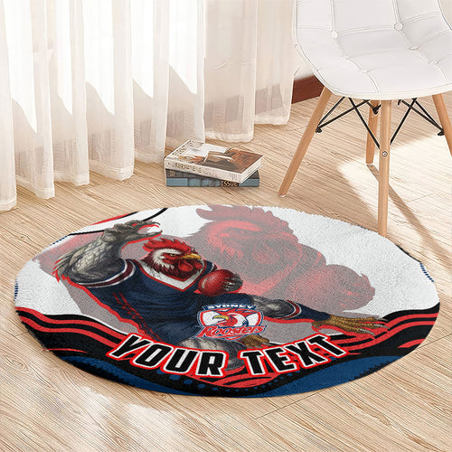 Personalized Sydney Roosters Round Carpet Aboriginal Dot Art - Dreamtime Rugby Mascot